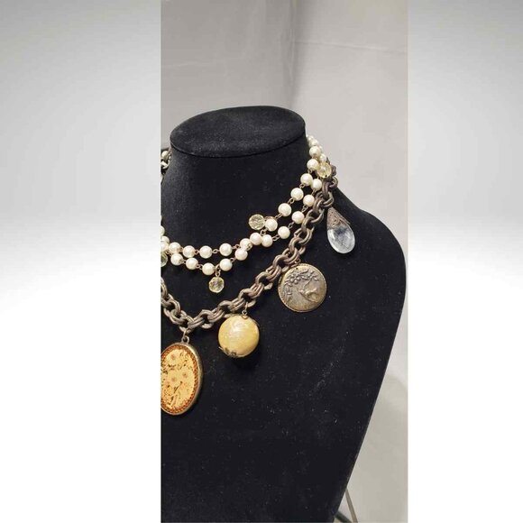 Vintage Ladies Charm Necklace with 2 Strands Pearls Fashion Jewelry 17in Long - Picture 5 of 9